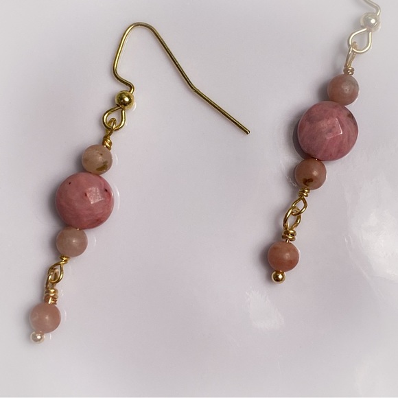 33. Rhodonite Dangle Earrings - Picture 2 of 4